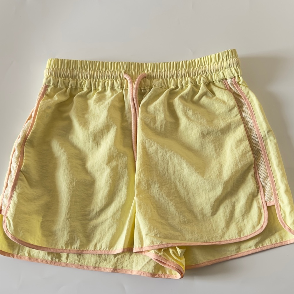 Zara Yellow Athletic Shorts with Pink Piping and Mesh Sides, Women’s Size XS/24